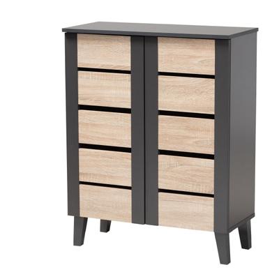 Baxton Studio Melle 2-Tone 2-Door Entryway Shoe Storage Cabinet, Oak Brown/dark Gray