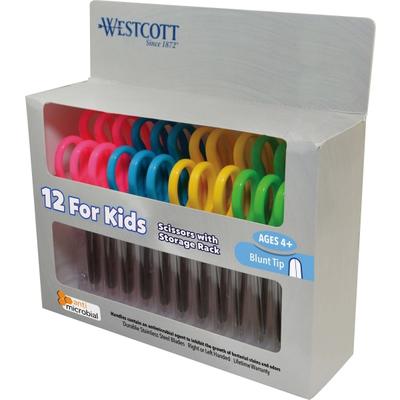 Westcott Kids School Pack Scissors, 5", Blunt, Assorted Colors, Pack Of 12