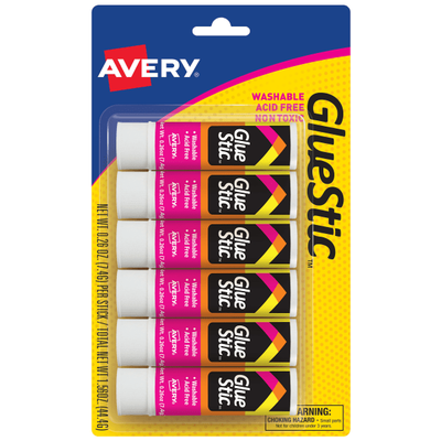 Avery Permanent Glue Stick, Washable, Nontoxic, 0.26 Oz, Pack Of 6