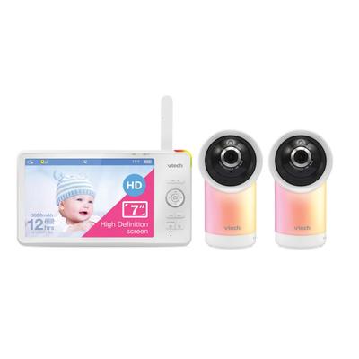Vtech Smart Wi-Fi 1080P 2-Camera 360°-Pan-And-Tilt Video Baby Monitor System With 7" Display, Night-Light And Remote Access, 4.51"h X 8.03"w X 0.73"d, White