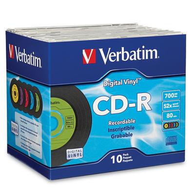 Verbatim Cd-R 80Min 52X With Digital Vinyl Surface - 10Pk Slim Case - 700Mb - 10 Pack