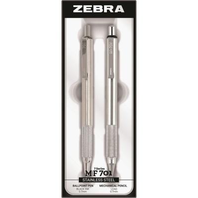 Zebra Steel 7 Series M/f 701 Mechanical Pencil & Ballpoint Pen Set - 0.7 Mm Pen Point Size - 0.7 Mm Lead Size - Refillable - Stainless Steel - 2 / Set