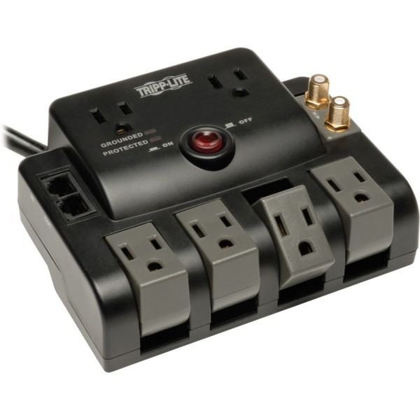 Tripp Lite Surge Protector 120V 6 Outlet Rotating Rj11 Coax 6' Cord - Surge Protector - 15 A - Ac 120 V - Output Connectors: 6 - Black