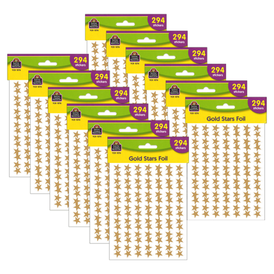 Teacher Created Resources Foil Star Stickers, Gold, 294 Stickers Per Pack, Set Of 12 Packs