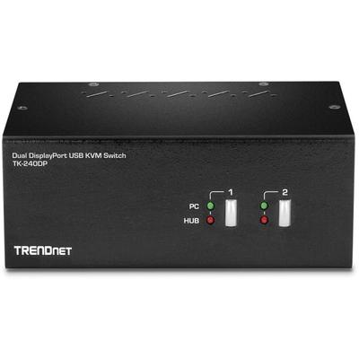 Trendnet 2-Port Dual Monitor Displayport Kvm Switch With Audio, 2-Port Usb 2.0 Hub, 4K Uhd Resolutions Up To 3840 X 2160, Connect Two Displayport Monitors, Dual Monitor Kvm Switch, Black, Tk-240Dp