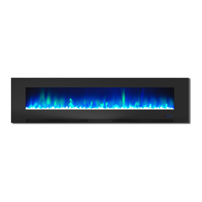 Cambridge Wall-Mount Electric Fireplace With Multicolor Flame And Crystal Rock Display, 78", Black