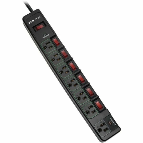 Tripp Lite Eco-Surge 7-Outlet Surge Protector, 6 Ftcord, 1080 Joules, 6 Individually Controlled Outlets, Black Housing - Surge Protector - Ac 120 V - 120 Va - Output Connectors: 7