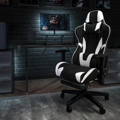 Flash Furniture X30 Leathersoft Faux Leather Gaming Racing Chair, White/black