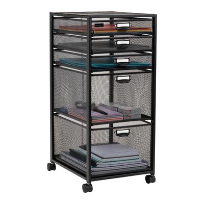 Mind Reader Metal Mesh 5-Drawer Rolling Office Cart, 25" X 10 3/4" X 13 3/4", Black