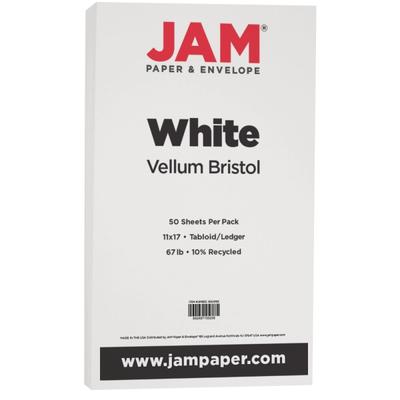 JAM Paper Vellum Bristol Card Stock, White, Ledger (11" x 17"), 67 Lb, White, Pack Of 50