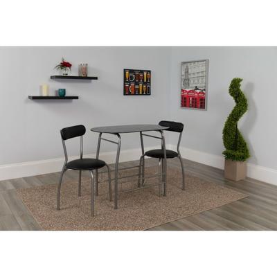 Flash Furniture Space-Saver Glass Top Bistro Set With 2 Chairs, 29-1/2"h X 19-3/4"w X 35-1/2"d, Black