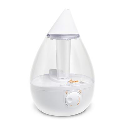 Crane, Drop Ultrasonic Cool Mist Humidifier, 1 Gallon, 8 5/8"h X 8 5/8"w X 13 3/8"d, Clear & White