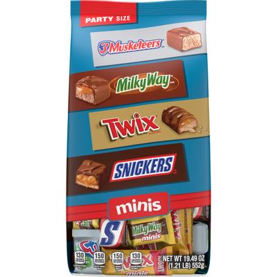 Mars Snickers, Twix, Milky Way & 3 Musketeers Minis Milk Chocolate Bars Variety Pack, 19.49 Oz Bulk Bag