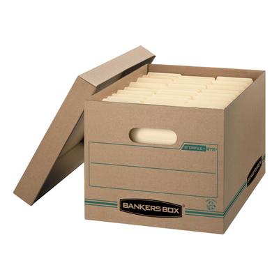 Bankers Box Stor/file Standard-Duty Storage Boxes With Lift-Off Lids And Built-In Handles, Letter/legal Size, 15" X 12" X 10", Kraft/green, 100% Recycled, Case Of 12