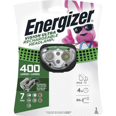 Energizer Vision Ultra Hd Rechargeable Headlamp (Includes Usb Charging Cable) - Led - 400 Lm Lumen - Battery Rechargeable - Battery, Usb - Water Resistant, Drop Resistant