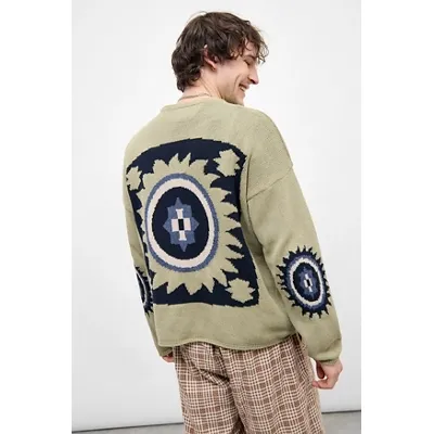 Ayker Sand Graphic Knit Jumper - Dark Yellow M at Urban Outfitters