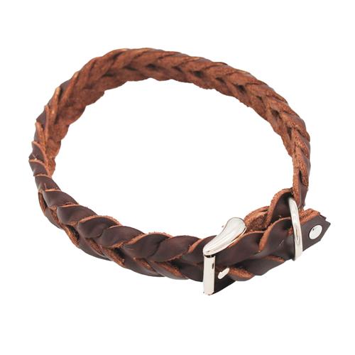 Heim Lederhalsband geflochten braun 36-44cm Halsumfang, 25mm breit Hund