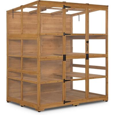 Macrout Large Wooden Walk-In Greenhouse with Acrylic Panels, Openable Roof Vents, Lockable Door