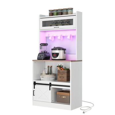 Moasis Farmhouse Kitchen Bakers Rack with Storage Shelves Microwave Oven Stand