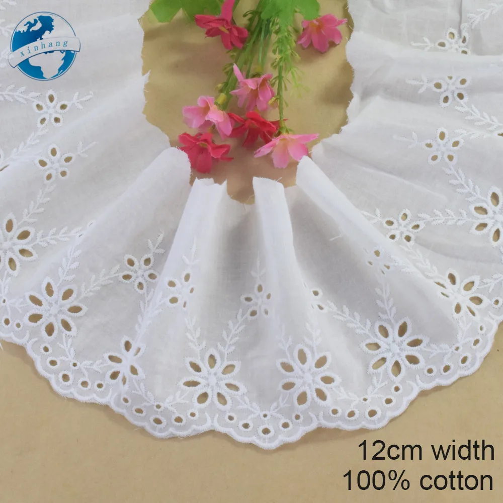 12cm di larghezza pizzo bianco tessuto di cotone pizzo ricamo nastro cucito Trim abito da sera da sposa bambole fai da te accessori Colthes #4297