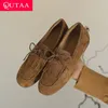 QUTAA 2025, Mode Frauen Wohnungen Schuhe Heels Leder Frühling Quasten Faulenzer Runde Kappe Casual Pumps Ballett Schuhe Frau Größe 34-39