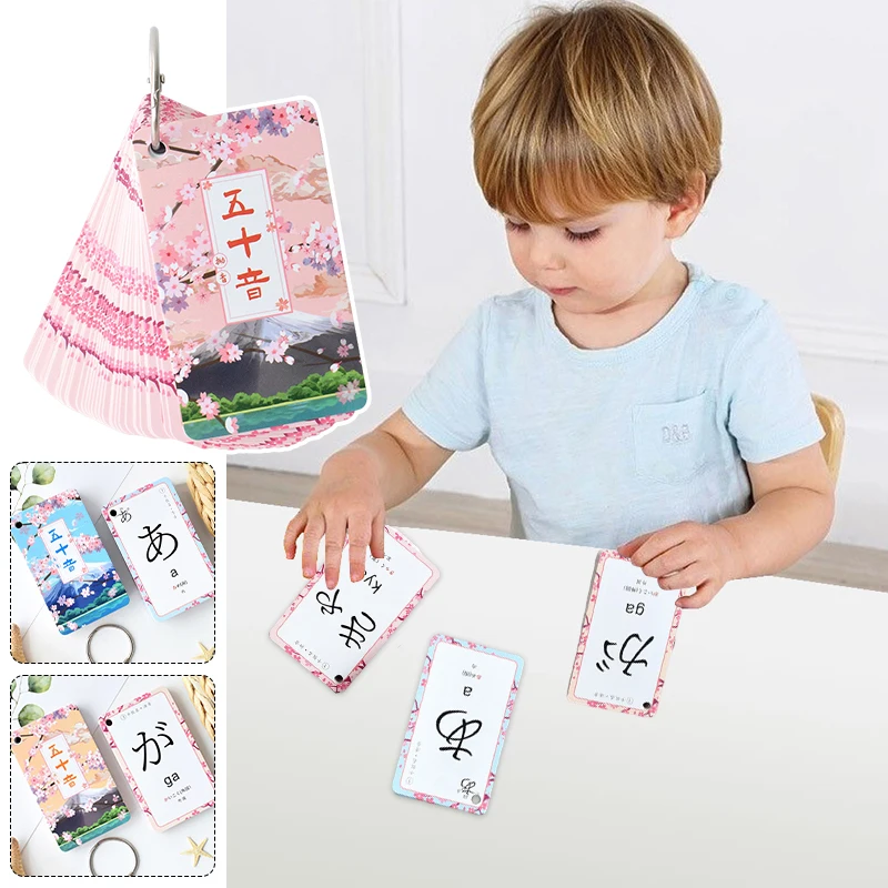 Japanische Hiragana- und Katakana-Lernkarten, 50-Kanal-Lernkarten für Kinder und Anfänger – tragbare, ringgebundene, schnelle Lernsprache Image