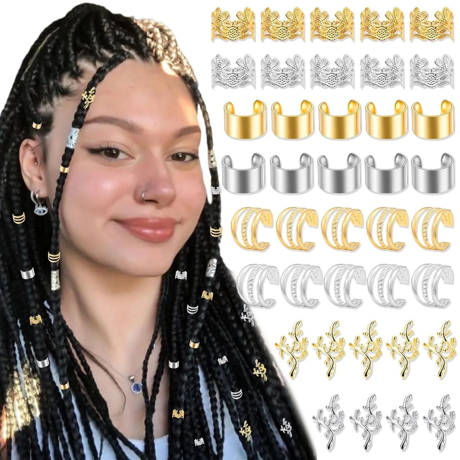 40 Stück Gold- und Silber-Haar-Accessoires, geflochtene Haarspange, verstellbarer Haargummi, Multi-Style-Pferdeschwanz-Accessoires für Frauen