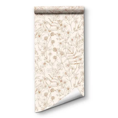 Beige Blumentapete zum Abziehen und Aufkleben, Bauernhaus, botanische Blumentapeten für Schlafzimmer, verringungsfreundlich Image