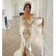 Sheer Moroccan Caftan Formal Evening Dresses Mermaid Long Sleeves Appliques Prom Dresses Arabic Party Dresses Customized