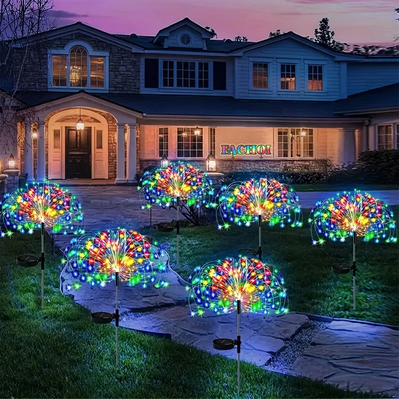 Feux d'artifice à énergie solaire, décoration de jardin, lumières dégradées, lampe de pelouse de pissenlit extérieure étanche, décor de jardin à LED, 1PC