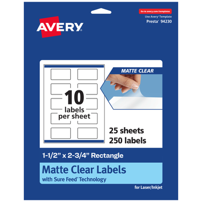 Avery Permanent Labels With Sure Feed 94230-Cmf25, Rectangle, 1-1/2