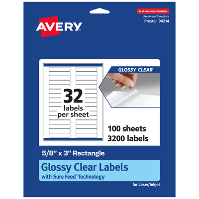 Avery Glossy Permanent Labels With Sure Feed 94214-Cgf100, Rectangle, 5/8