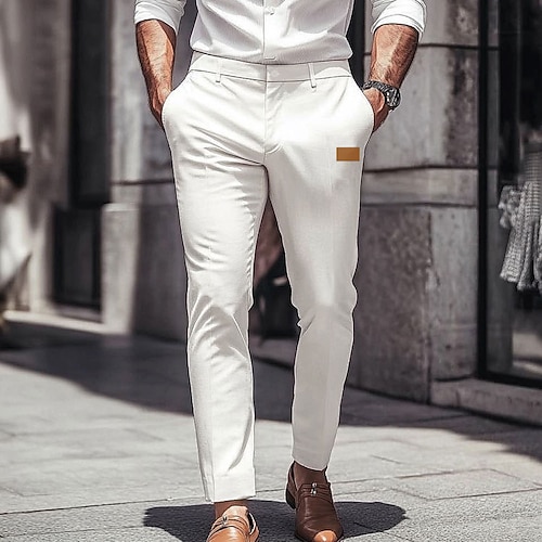 Herren Geometrische Muster Anzughosen Hose Hosen Mittlere Taillenlinie Business-Casual Hochzeit Outdoor Urlaub Mit Taschen Schmaler Schnitt Flache Front Sommer Frühling 3D-Druck Weiß Image