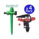 Set di 4 Irrigatore Agricolo Settoriale 1/2'', Gittata 8-13 m + Picchetto di Supporto Irrigatore