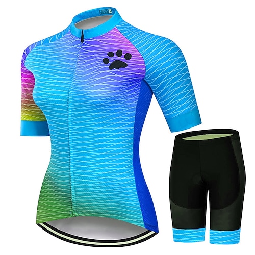 Damen Radtrikot mit Shorts Kurzarm Mountainbike MTB Straßenradsport Sommer Rosa Rot Blau Grafik Katze Farbverlauf Fahhrad 3D-Polster Schnelltrocknend Reflektierende Streifen Rückentasche Image