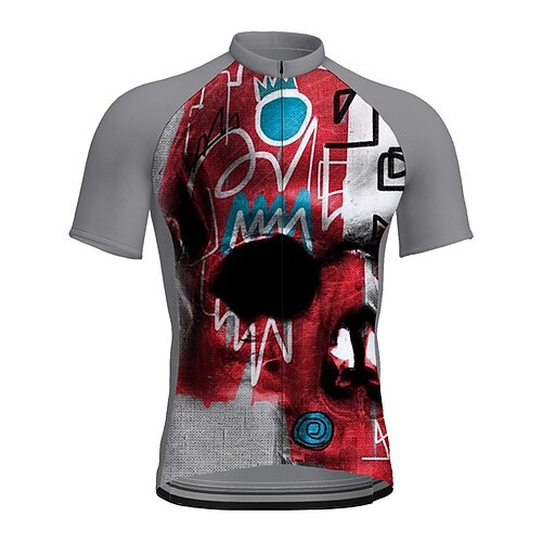 Herren Radtrikot Schädel Buchstaben Zahlen Lustig Kurzarm Fahhrad T-Shirt Oberteil mit 3 Gesäßtaschen Mountainbike MTB Straßenradsport Schnelltrocknend Reflektierende Streifen Rückentasche Image