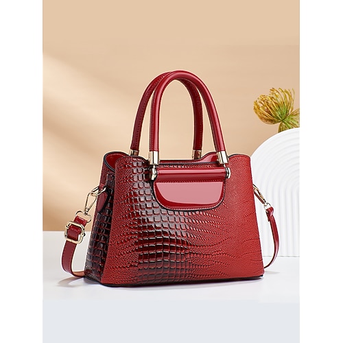 elegante borsa in similpelle con stampa coccodrillo – elegante borsa con manico superiore e tracolla staccabile, lussuosa borsa tote per donna, perfetta per lavoro, feste ed eventi formali nero rosa rosso