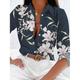 Camicia da donna con bottoni camicia tunica colletto manica lunga floreale casual top regolari lavoro quotidiano stampa blu navy primavera autunno inverno