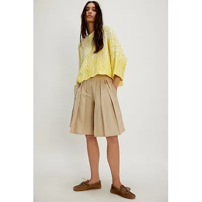 City Everly Linen Trouser Shorts at Free People in Morning Oat, Size: US 2