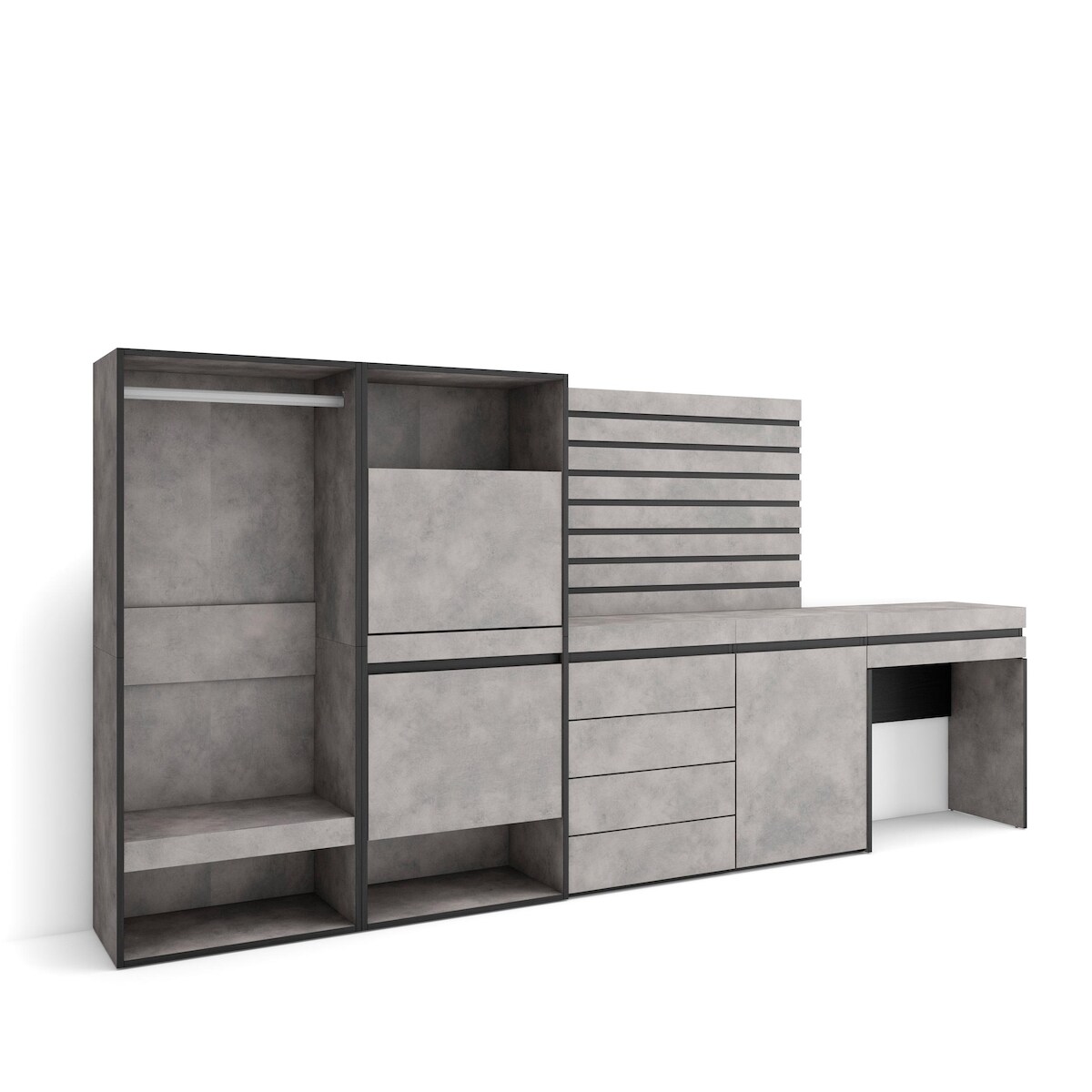 SKRAUT HOME Schuhschrank, Raumsparschrank, 297x35x145 cm, Schlafzimmer, Offener Schrank, Kommode, Dekorative Paneele, Frisiertisch, Zementgrau _460_32 Image