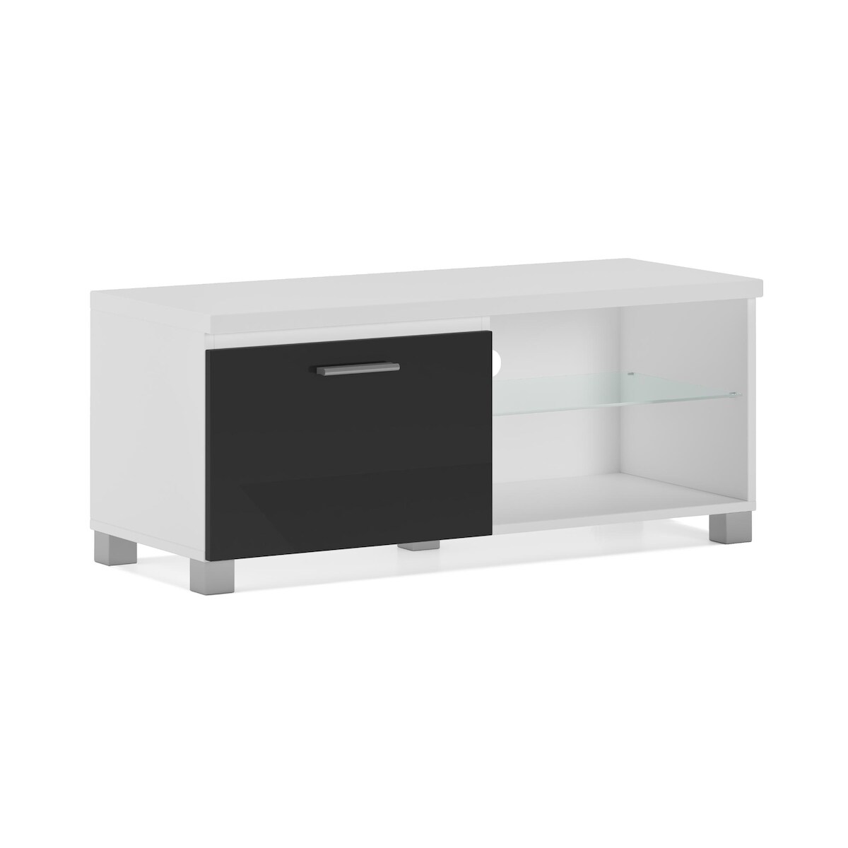 SKRAUT HOME TV-Schrank LED - TV-Schrank, Wohnzimmer, Mate weiß und schwarz lackiert, Maße: 100 x 40 x 42 cm - 1MUEBLETV100NE