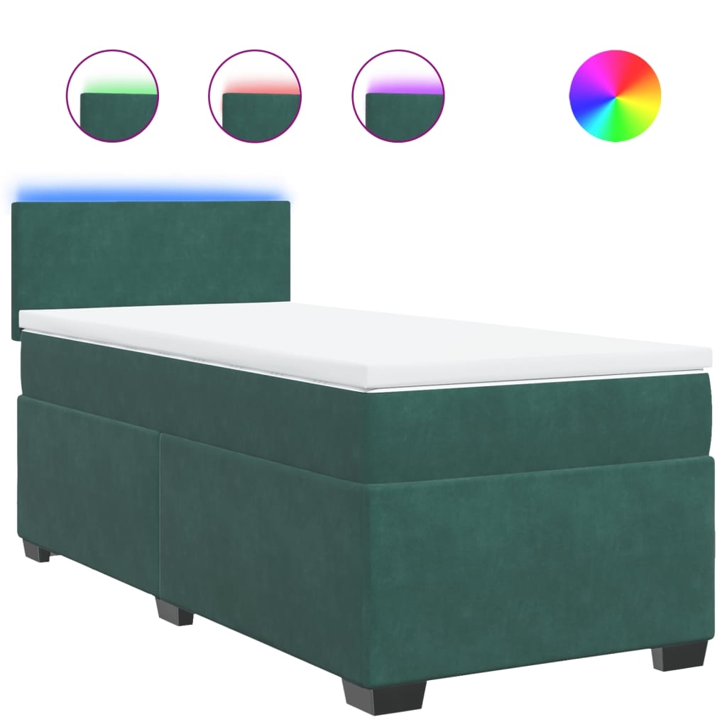 vidaXL Boxspringbett mit Matratze Dunkelgrün 90x200 cm Samt Image