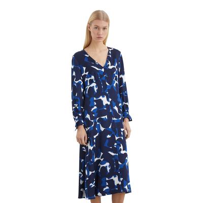 Midikleid MARC O'POLO "aus fließender Viskose", Damen, Gr. 36, Normalgrößen, bunt (multi), Obermaterial: 100% Viskose; Futter: 100% Nicht verfügbar, bedruckt, regular fit wadenlang, V-Ausschnitt, Langarm Doppelmanschette, Kleider Image