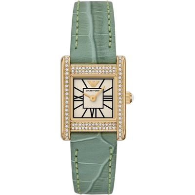 Quarzuhr EMPORIO ARMANI, grün, Armbanduhren, Damen, Armbanduhr, Damenuhr, Lederarmband, analog, Glassteine Image