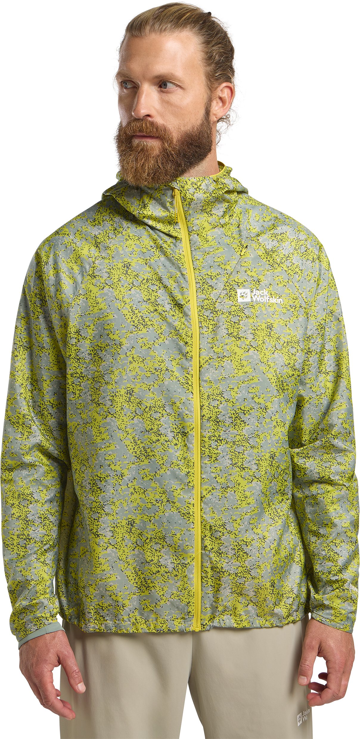 Funktionsjacke JACK WOLFSKIN "PRELIGHT WIND JKT M", Herren, Gr. M (50), beige (sandblasted, chartreuse), Oberstoff 100% POLYESTER, Jacken Funktionsjacke