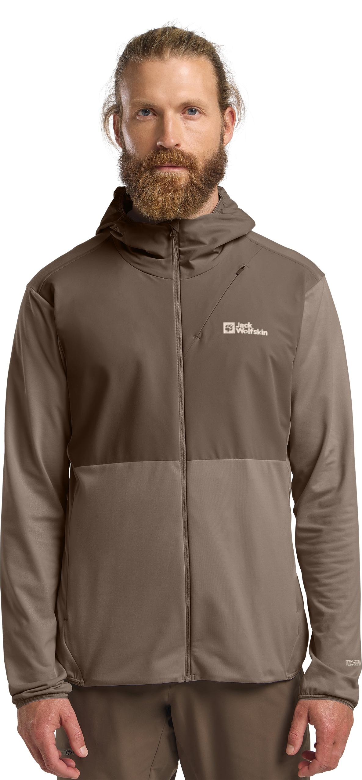 Kapuzenfleecejacke JACK WOLFSKIN "PRELIGHT TRAIL HOODY M", Herren, Gr. S (48), braun (cold, coffee), Obermaterial: 84% Polyester, 16% Elasthan; Futter: 100% Polyester, Jacken