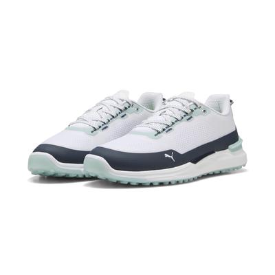 Golfschuh PUMA "IGNITE Elevate X Golfschuhe Herren", Gr. 42.5, weiß deep navy modern mint blau grün, Obermaterial: Texti