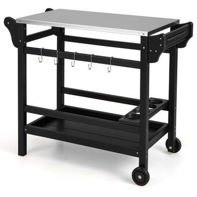 Outdoor Grill Cart Pizza Oven Stand Movable Dinning Cart Cooking Table