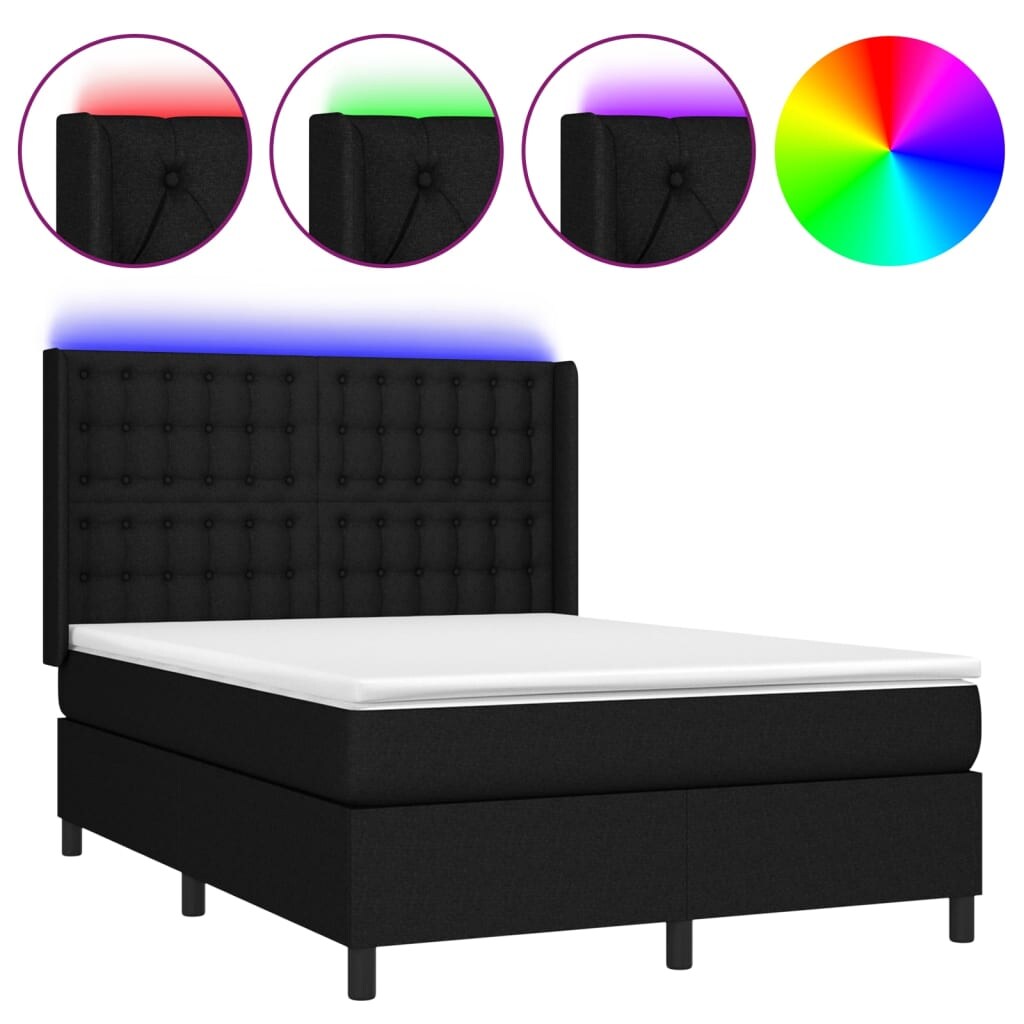 vidaXL Boxspringbett mit Matratze & LED Schwarz 140x190 cm Stoff Image