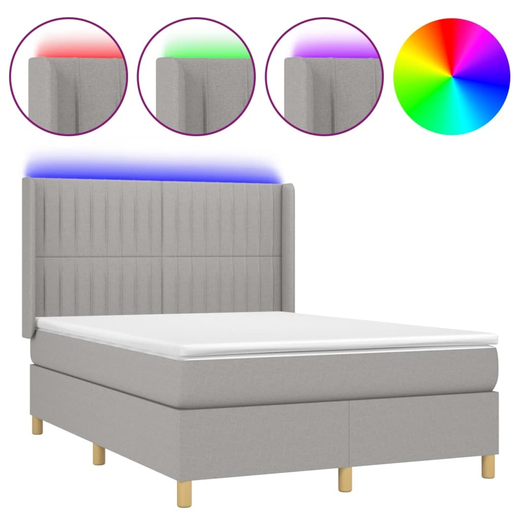 vidaXL Boxspringbett mit Matratze & LED Hellgrau 140x190 cm Stoff Image